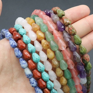 Cuentas de cristal natural facetadas en forma de gota de colores para joyería artesanal