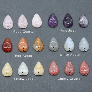 Carved crystal leaf pendants in rose quartz and amethyst for DIY jewelry making