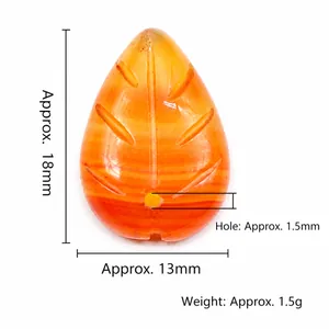 Natural red agate leaf bead for DIY jewelry making with dimensions 18x13mm