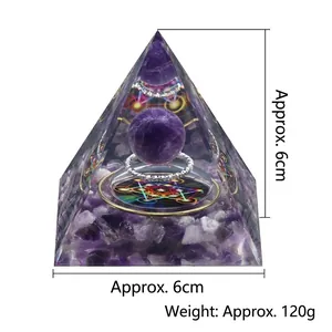 Pyramide d'Orgone en Améthyste faite main avec sphère et mandala, taille 6cm