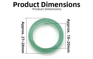 Detail showing natural green agate ring dimensions with approx 18-20mm inner diameter
