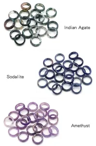 Detailed comparison of Indian Agate, Sodalite, and Amethyst polished gemstone rings