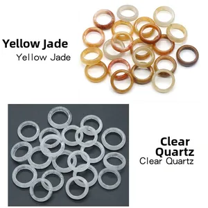 Detailed comparison of natural yellow jade and clear white crystal smooth ring bands