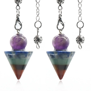 Seven Chakra Natural Stone Spliced Cone Pendulum Pendant Necklace Healing Crystal Spirit Pendulum For Meditation Women Men Jewelry