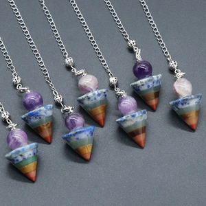 Seven chakra natural crystal pendulum with silver chain for energy dowsing and meditation