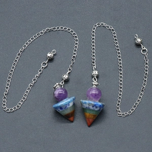 Seven chakra natural crystal pendulum pendant with silver chain for spiritual healing