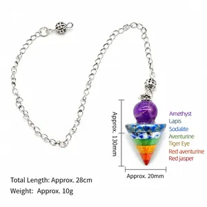 Chakra natural crystal pendulum with 7 layers of stones and a silver metal chain