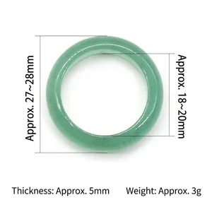 Natural green agate crystal ring showing dimensions inner 18-20mm outer 27-28mm