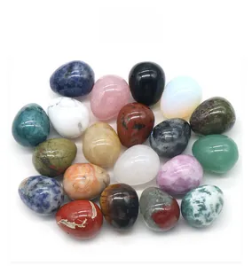 Macro shot of 20 assorted polished crystal agate eggs for Easter mining set