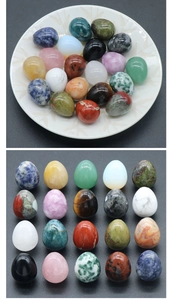 Detailed view of polished natural crystal agate mini eggs in a diverse mineral assortment