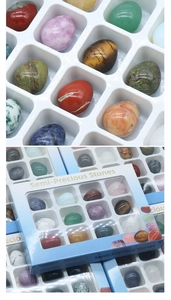 Polished mini gemstone eggs set in a blue gift box with transparent display window