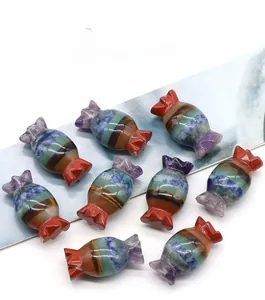 Macro detail of candy-shaped colorful chakra stones with polished natural stone finish