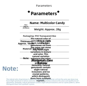 Detailed chart showing parameters for the 25x46mm natural seven chakra gemstone candy