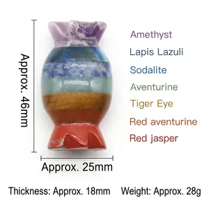 Handcrafted candy-shaped 7 chakra natural stone carving with multi-layered crystals