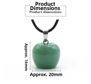 Product dimensions of 20mm green quartz apple pendant with metal clasp on white background