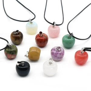 Natural Crystal Stone Apple Shape Pendant Necklace Polished Agate Quartz Fruit Charm For Women DIY Jewelry Making Gift