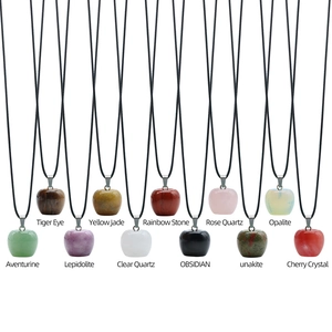 Natural crystal apple pendants in eleven various gemstone styles with black cords