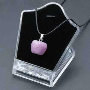 Natural purple agate stone apple pendant with silver clasp and black braided necklace cord