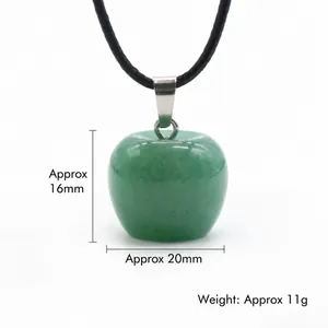 20mm natural green aventurine apple pendant with silver clasp and black cord necklace