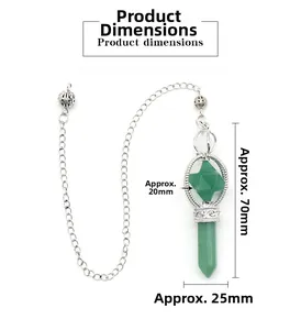 Detail of green aventurine pendulum showing 70mm height and 20mm star width