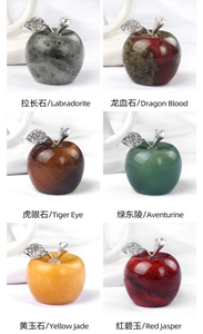 Detail showing natural crystal apple ornaments in Labradorite, Tiger Eye and Jasper stones