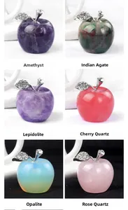 Detailed grid of 30mm crystal apple stones including amethyst and rose quartz variants