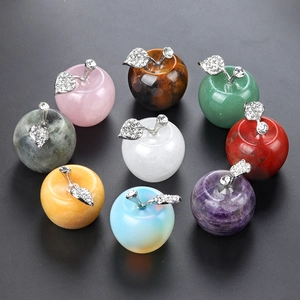 Natural Crystal Stone Apple Ornament With Rhinestone Leaf Alloy Stem Decorative Figurine Christmas Valentine Gift