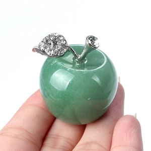 30mm natural green crystal apple figurine with silver leaf and sparkling rhinestones