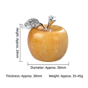 Natural yellow crystal apple ornament with diamond-studded silver leaf decoration