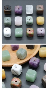 Detailed view of polished square natural crystal stones with center hole for DIY incense