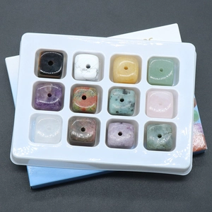 Set of 12 natural crystal and agate cube stone beads for incense holders and DIY crafts