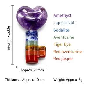 Pendentif clé cœur en cristal naturel sept chakras avec spécifications de taille