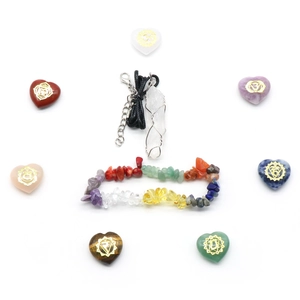 Set de 7 cristales de curación chakra corazón con pulsera de piedras y colgante