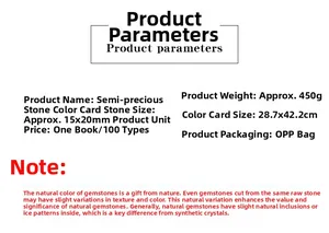 Detailed specifications of 100 natural semi-precious stone samples with sizes and traits
