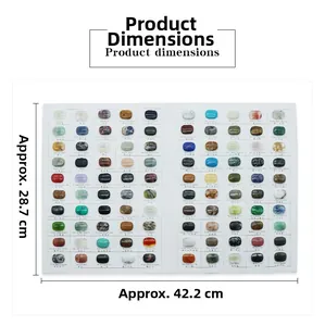 Detailed size chart of gemstone sample set with 100 pieces of natural crystals and stones