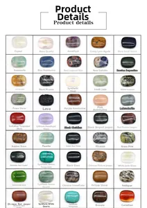 Detailed grid of 45 polished semi-precious stone and crystal samples with names