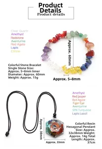 7 Chakra Steinarmband und Harz-Hexagon-Anhänger mit Maßen und Gewichtsangaben