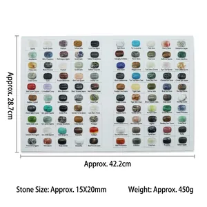 Collection of 100 natural gemstones and crystals specimens on a professional display board