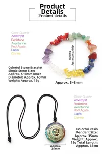 Chakra healing set featuring a resin pendant and natural 5-8mm crystal bead bracelet