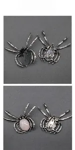 Detailed macro view of vintage spider brooch with blue agate and pink crystal stones