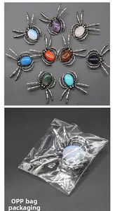 Spider brooch pendant with inset gemstones and simple OPP bag packaging detail
