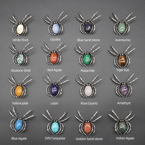 Spider alloy pendants with assorted semi-precious stones including opal and amethyst