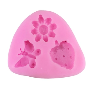 Pink silicone cake mold with butterfly strawberry flower shapes for DIY baking