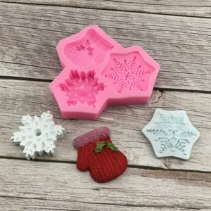Stampo in silicone fai-da-te con fiocchi di neve natalizi e motivi di guanti a maglia