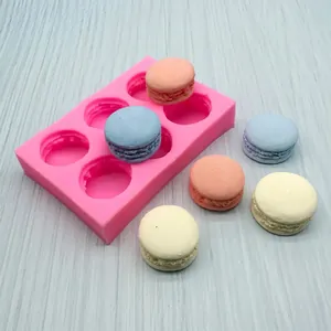 6-Cavity Macaron Silicone Mold For Fondant Chocolate Candle DIY Cake Pastry Baking Food Grade Silicone Pink Transparent