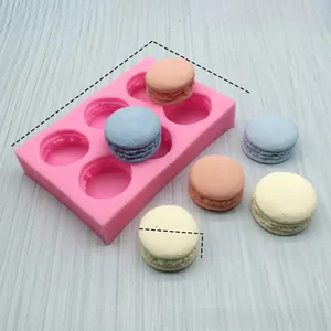 Detailed view of 6-cavity silicone macaron mold with dimensions and finished thickness