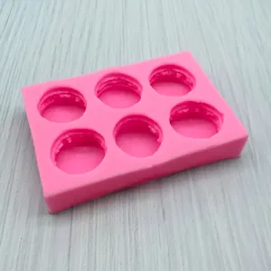 Pink food-grade 6-cavity silicone mold for macaron, cake, and chocolate baking