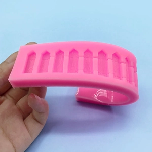 Pink fence shaped flexible silicone mold for fondant chocolate and DIY baking decor