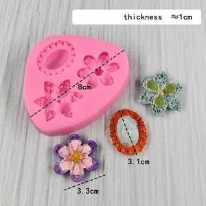 Pink silicone mold for DIY flower fondant cakes and chocolate with various floral shapes