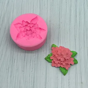 Pink silicone mold for 3D daisy and hydrangea flowers with detailed petal textures